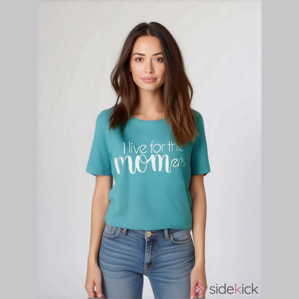 Moments tee. Turquoise with white writing. (M)